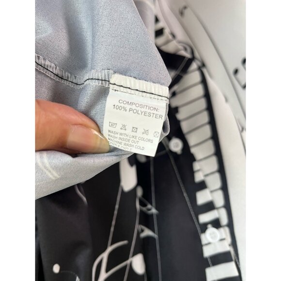 Shirt Mens Black White Musical Note Piano Print 90s Artsy Performance Jazz - Picture 6 of 14